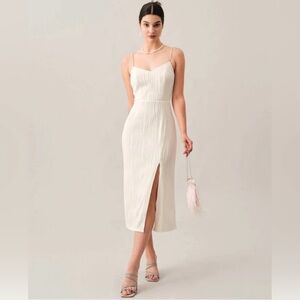 NWOT White Textured Midi Dress with Pearl Straps (size L)